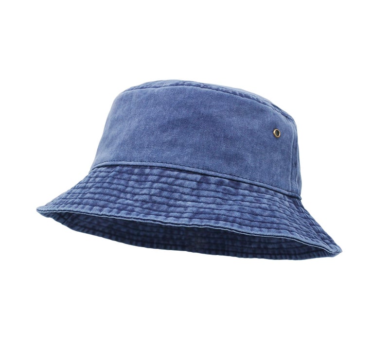 UltraKey Bucket Hat, Wide Brim Washed Denim Cotton Outdoor Sun Hat Flat Top Cap for Fishing Hiking Beach Sports Navy - Image 1